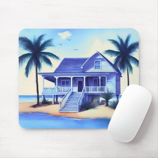 Strandhaus mit Palmen Mousepad (Mit Mouse)
