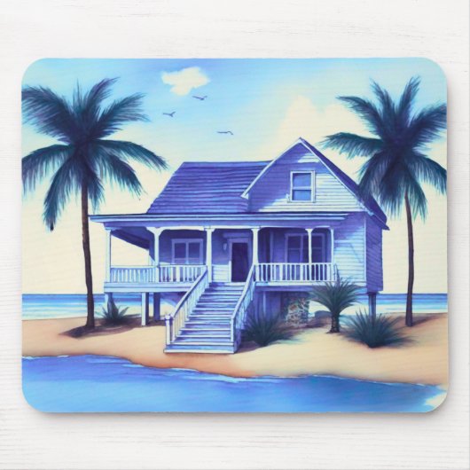 Strandhaus mit Palmen Mousepad (Vorne)