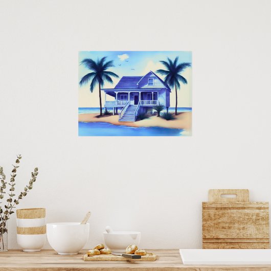Strandhaus mit Palmen Poster (Küche)