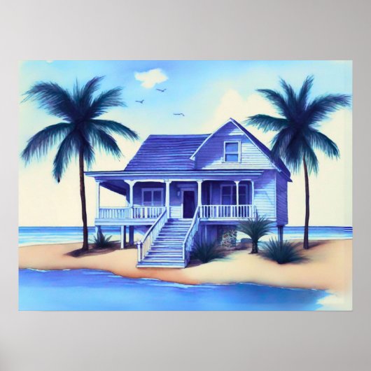Strandhaus mit Palmen Poster (Vorne)