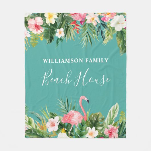 Strandhaus mit tropischen Flora Fleecedecke (Vorderseite)