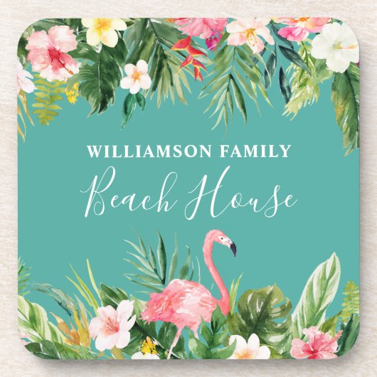 Strandhaus mit tropischen Flora Getränkeuntersetzer (Vorderseite)