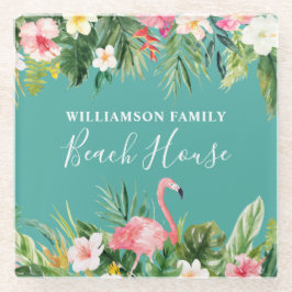 Strandhaus mit tropischen Flora Glasuntersetzer