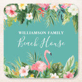 Strandhaus mit tropischen Flora Rechteckiger Pappuntersetzer (Vorderseite)