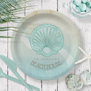 Strandhaus Muschel Aqua Blau ID623 Pappteller