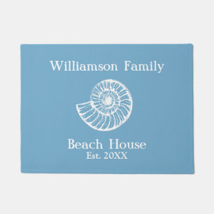Strandhaus Muschel Blau Monogramm Fußmatte