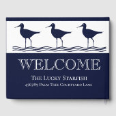 Strandhaus Nautic Navy Blue White Sandpiper Gästebuch (Rückseite)