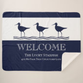 Strandhaus Nautic Navy Blue White Sandpiper Sherpadecke (Vorderseite (Horizontal))