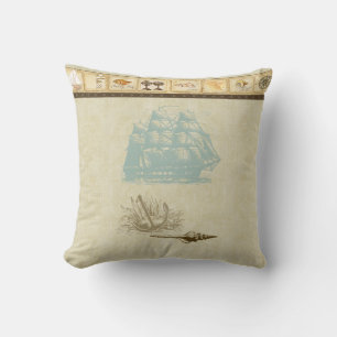 Strandhaus Nautische Karte Vintage-Rosette Schiff Kissen
