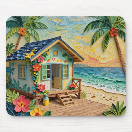 Strandhaus Ozeanische Küstenkunst Mousepad (Vorne)