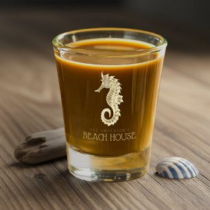 Strandhaus-Seepferdchen Gold ID623 Schnapsglas