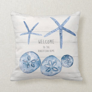 Strandhaus Starfish Sand Dollar Muscheln Blau Weiß Kissen
