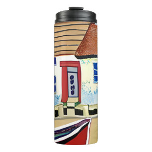 Strandhaus und Boot Abstrakte Illustration Thermosbecher