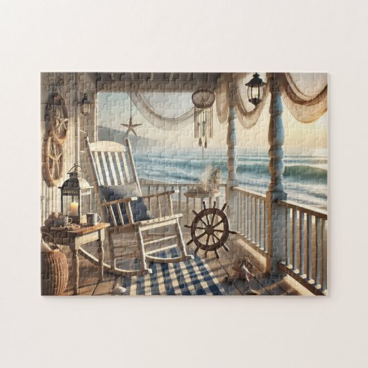 Strandhaus-Veranda mit nautischem Ozeanblick Puzzle (Horizontal)
