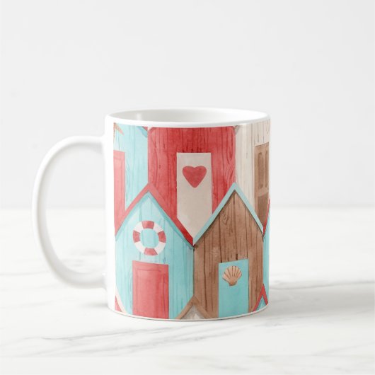 Strandhaus-Wasserfarbe: Retro-Muster. Kaffeetasse (Links)