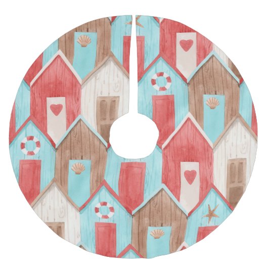 Strandhaus-Wasserfarbe: Retro-Muster. Polyester Weihnachtsbaumdecke (Vorderseite)