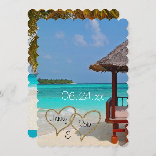 Strandherzen Hochzeitsbräuner Einladung (Vorne/Hinten)