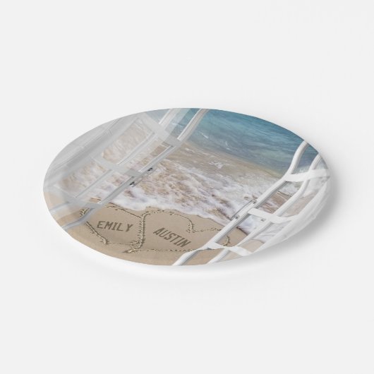 Strandherzen im Fenster Pappteller (Schrägansicht)