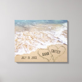 Strandherzen mit Meeresschwimmen Leinwanddruck