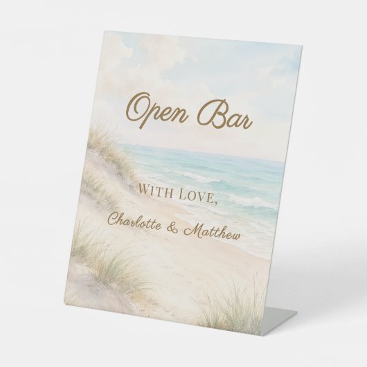 Strandhochzeit am Meer mit Open Bar Sockelschild (Vorderseite)