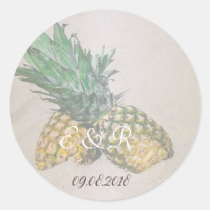 Strandhochzeit Ananas Runder Aufkleber