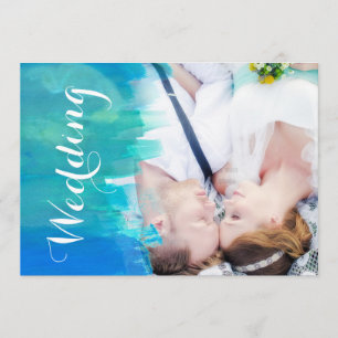 Strandhochzeit Aquarell Moderne Foto-Einladung Einladung