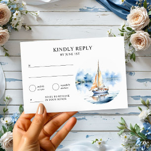 Strandhochzeit Aquarell-Nautik-Segelschiff RSVP Karte
