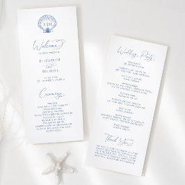 Strandhochzeit Blau Beach Shell Monogramm Hochzeit Programm