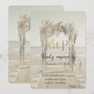 Strandhochzeit Blumenbogen RSVP Einladung