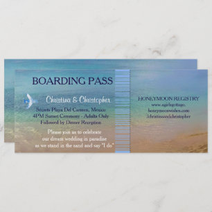 Strandhochzeit  Boarding Pass Ticket Zielort Einladung