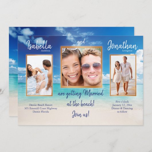 Strandhochzeit |, das Ihre Fotos | personifizieren Einladung (Vorne/Hinten)