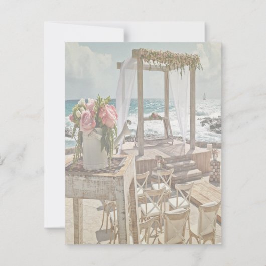 Strandhochzeit Floral Retro Arch Probe Abendessen Einladung (Rückseite)