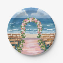 Strandhochzeit-Gang-Blumen-Aquarell