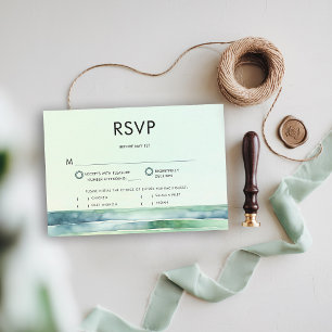 Strandhochzeit-Gezeitenpool-Meeresgrüne-Streifen-H RSVP Karte