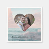 Strandhochzeit Herz Foto Serviette (Vorderseite)