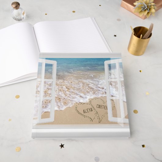 Strandhochzeit Herzen im Fenster Gästebuch (Vorderseite offen)