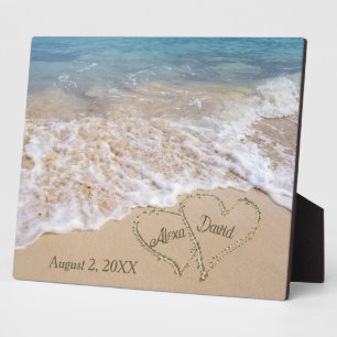 Strandhochzeit Herzen mit Namen der Frischvermählt Fotoplatte