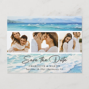 Strandhochzeit im blauen Ozean Foto Save The Date Ankündigungspostkarte