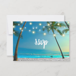 Strandhochzeit Lichterkette Palmen Hochzeit RSVP Karte