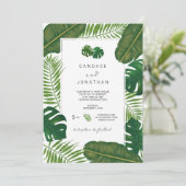 Strandhochzeit mit bemalten tropischen Blätter Einladung (Stehend Vorderseite)
