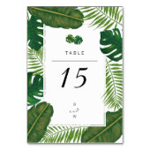 Strandhochzeit mit bemalten tropischen Blätter Tischnummer (Vorderseite)