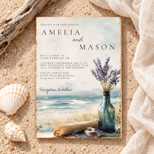 Strandhochzeit mit Flasche im Sand Einladung