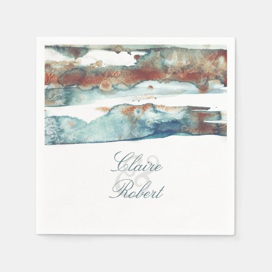 Strandhochzeit mit moderner Wasserfarbe Serviette (Vorderseite)