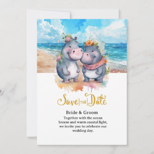  Strandhochzeit mit Nilpferd-Paar  Einladung