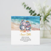 Strandhochzeit mit Nilpferd-Paar Save The Date (Stehend Vorderseite)