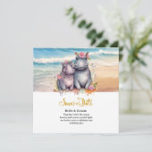 Strandhochzeit mit Nilpferd-Paar Save The Date (Stehend Vorderseite)