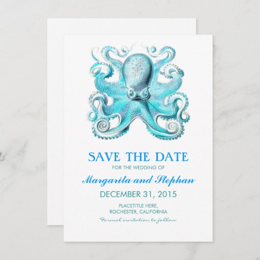 Strandhochzeit mit Oktopus Save the Date (Vorne/Hinten)