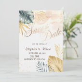 Strandhochzeit mit Palmenblättern - Save-the-Date Save The Date (Stehend Vorderseite)