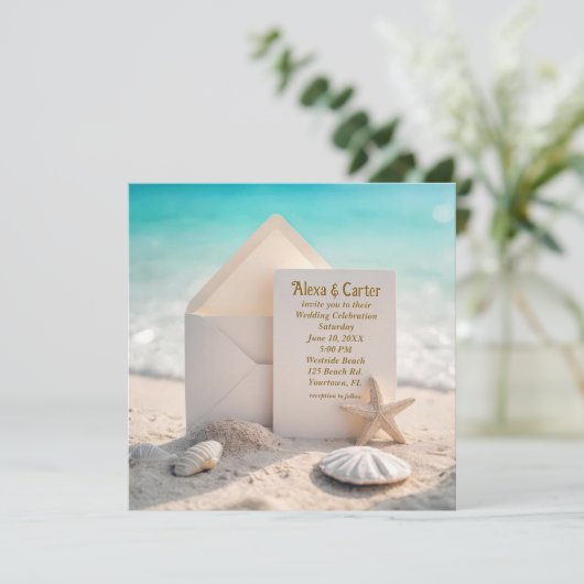 Strandhochzeit mit Sand Dollar Save The Date (Stehend Vorderseite)
