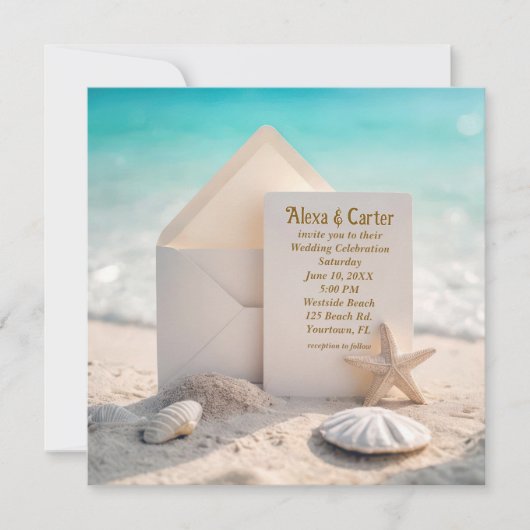 Strandhochzeit mit Sand Dollar Save The Date (Vorderseite)